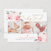 PixDezines H2 Blush Peonies, geboorteaankondiging Briefkaart (Voorkant / Achterkant)