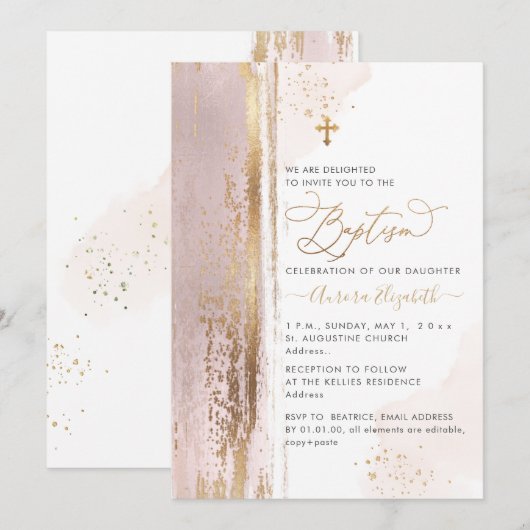 PixDezines H2 Blush Pink Baptisme Kaart (Voorkant / Achterkant)