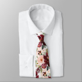 PixDezines H2 Blush Pink Burgundy Flowers  Stropdas (Gebonden)