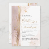 PixDezines H2 Blush Pink Christening Uitnodiging (Voorkant / Achterkant)