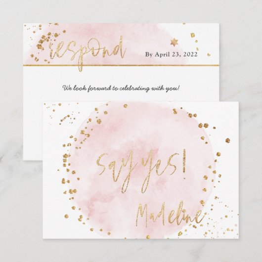 PixDezines H2 Blush Pink Cotton Snoep Mitzvah RSVP Kaart (Voorkant / Achterkant)