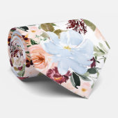 PixDezines H2 Blush Pink Dusty Blue Flowers  Stropdas (Opgerold)