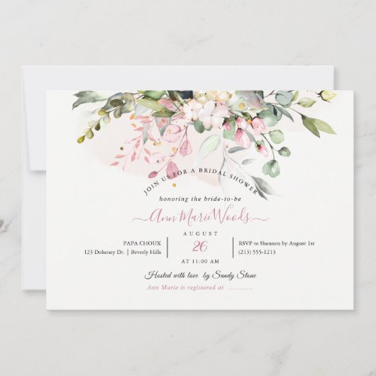 PixDezines H2 Blush Pink Eucalyptus Vrijgezellenfe Kaart (Voorkant)