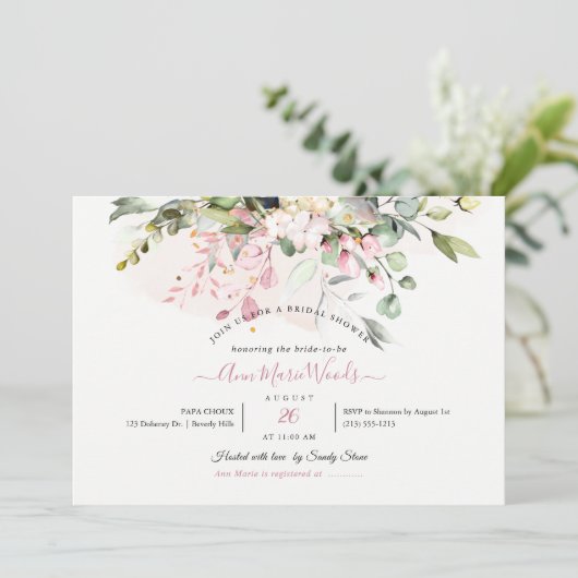 PixDezines H2 Blush Pink Eucalyptus Vrijgezellenfe Kaart (Staand voorkant)