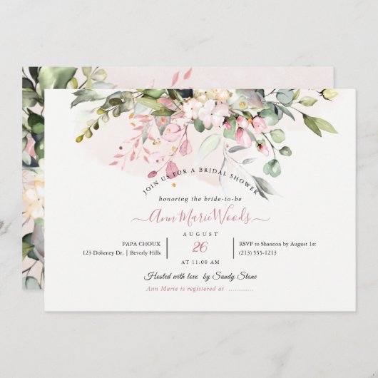 PixDezines H2 Blush Pink Eucalyptus Vrijgezellenfe Kaart (Voorkant / Achterkant)