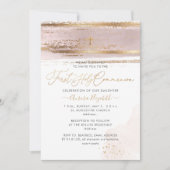 PixDezines H2 Blush Pink First Holy Communion Invi Kaart (Voorkant)