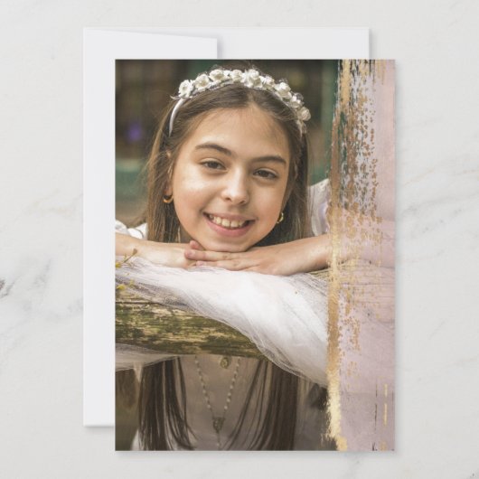 PixDezines H2 Blush Pink First Holy Communion Invi Kaart (Achterkant)