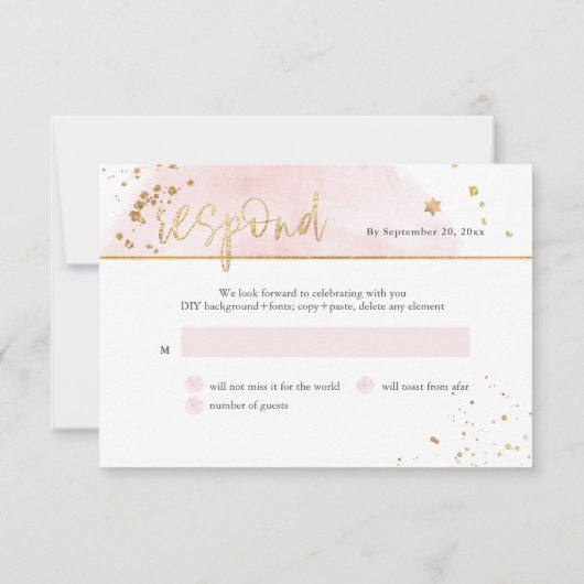 PixDezines H2 Blush Pink Gold Bat Mitzvah RSVP Inv Kaart (Achterkant)