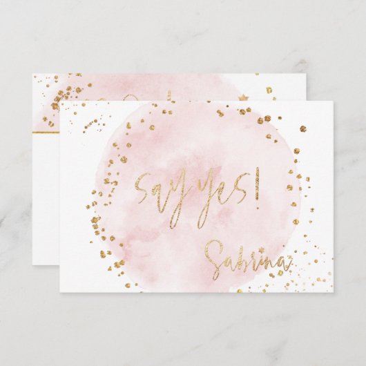 PixDezines H2 Blush Pink Gold Bat Mitzvah RSVP Inv Kaart (Voorkant / Achterkant)