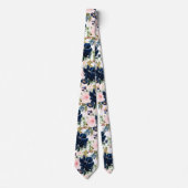 PixDezines H2 Blush Pink Navy Flowers  Stropdas (Voorkant)