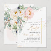 PixDezines H2 Blush Pioenrozen Eucalyptus Bautizo Kaart (Voorkant / Achterkant)