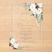 PixDezines H2 Blush Roses First Holy Communion Acryl Uitnodigingen (Voorkant)