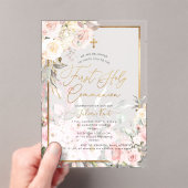 PixDezines H2 Blush Roses First Holy Communion Acryl Uitnodigingen (Insitu (Draagbaar))