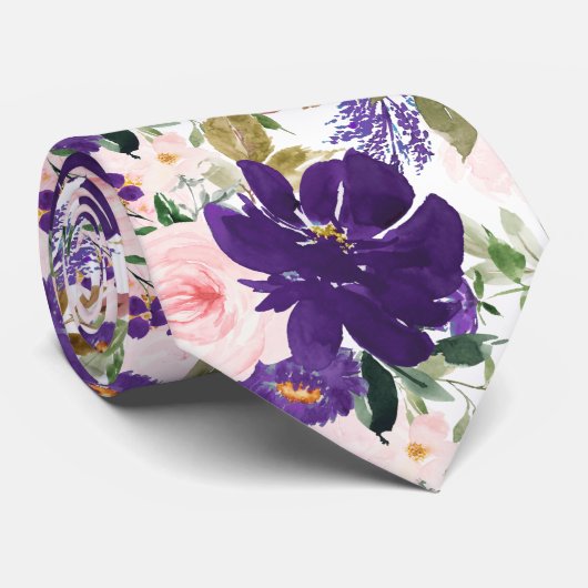 PixDezines H2 Blush Roze Paarse Bloemen Stropdas (Opgerold)