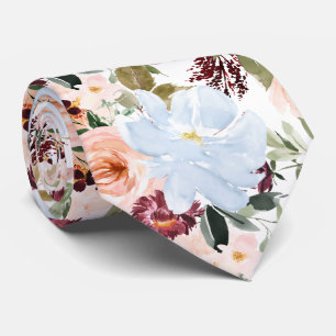 PixDezines H2 Blush Roze Stof Blauwe Bloemen  Stropdas