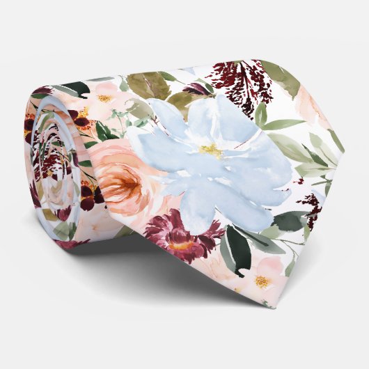 PixDezines H2 Blush Roze Stof Blauwe Bloemen Stropdas (Opgerold)
