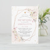 PixDezines H2 Blush Rozen Bat Mitzvah Kaart (Staand voorkant)