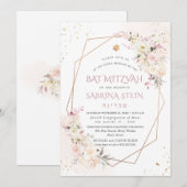 PixDezines H2 Blush Rozen Bat Mitzvah Kaart (Voorkant / Achterkant)