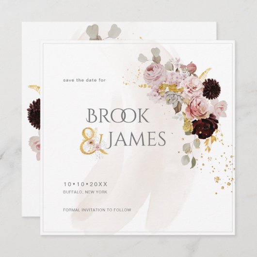 PixDezines H2 Blush Rozen Black Dahlia Save Date Save The Date (Voorkant / Achterkant)