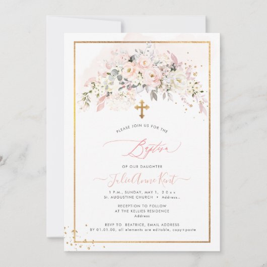 PixDezines H2 Blush Rozen Doop Kaart (Voorkant)
