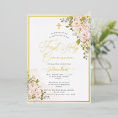 PixDezines H2 Blush Rozen Eerste Heilige Communie Folie Uitnodiging (Staand Voorkant)