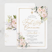 PixDezines H2 Blush Rozen eerste Heilige Communie Kaart (Voorkant / Achterkant)