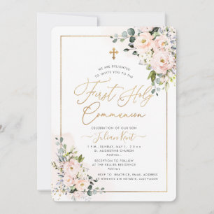 PixDezines H2 Blush Rozen eerste Heilige Communie  Kaart