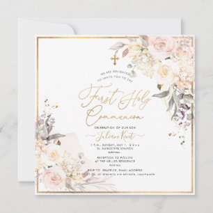 PixDezines H2 Blush Rozen Eerste Heilige Communie Kaart