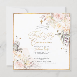 PixDezines H2 Blush Rozen Eerste Heilige Communie Kaart