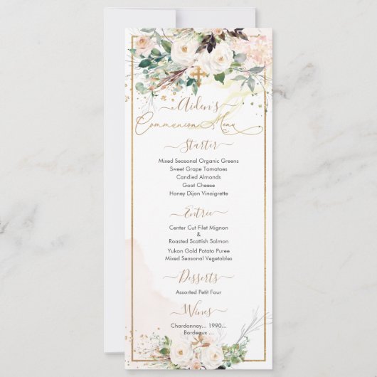 PixDezines H2 Blush Rozen Eerste Heilige Communie Kaart (Voorkant)