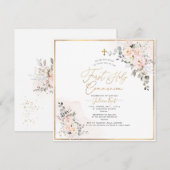 PixDezines H2 Blush Rozen Eerste Heilige Communie Kaart (Voorkant / Achterkant)