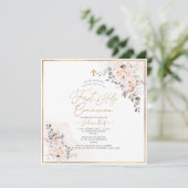 PixDezines H2 Blush Rozen Eerste Heilige Communie Kaart (Staand voorkant)