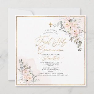 PixDezines H2 Blush Rozen Eerste Heilige Communie Kaart