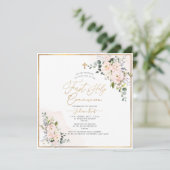 PixDezines H2 Blush Rozen Eerste Heilige Communie Kaart (Staand voorkant)