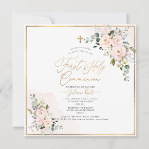 PixDezines H2 Blush Rozen Eerste Heilige Communie Kaart