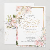 PixDezines H2 Blush Rozen Eerste Heilige Communie Kaart (Voorkant / Achterkant)