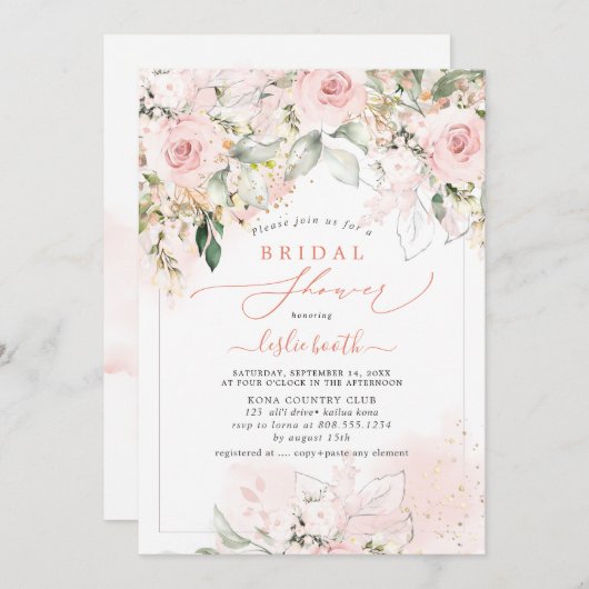 PixDezines H2 Blush Rozen Hydrangea Vrijgezellenfe Kaart (Voorkant / Achterkant)