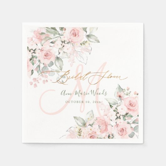 PixDezines H2 Blush Rozen Monogram Vrijgezellenfee Servet (Voorkant)