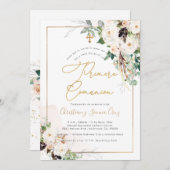 PixDezines H2 Blush Rozen Primera Comunion Kaart (Voorkant / Achterkant)