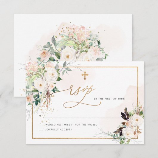 PixDezines H2 Blush Rozen RSVP Bedankkaart (Voorkant / Achterkant)