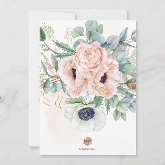 PixDezines H2 Blush White Anemones Baptisme Kaart (Achterkant)