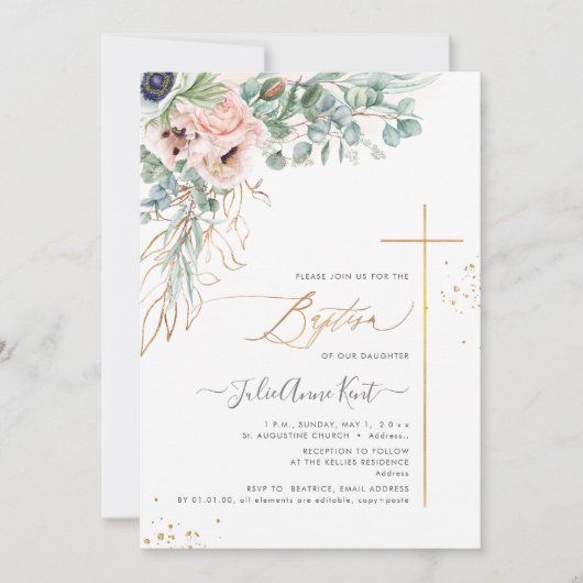 PixDezines H2 Blush Witte Anemonen Doop Kaart (Voorkant)