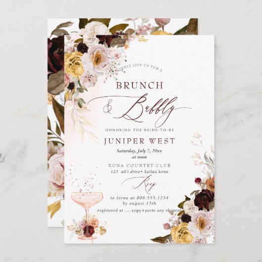 PixDezines H2 Boho Herfst Bloemen Brunch Bruisend Save The Date (Voorkant / Achterkant)