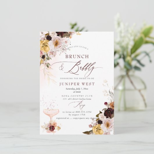 PixDezines H2 Boho Herfst Bloemen Brunch Bruisend Save The Date (Staand voorkant)