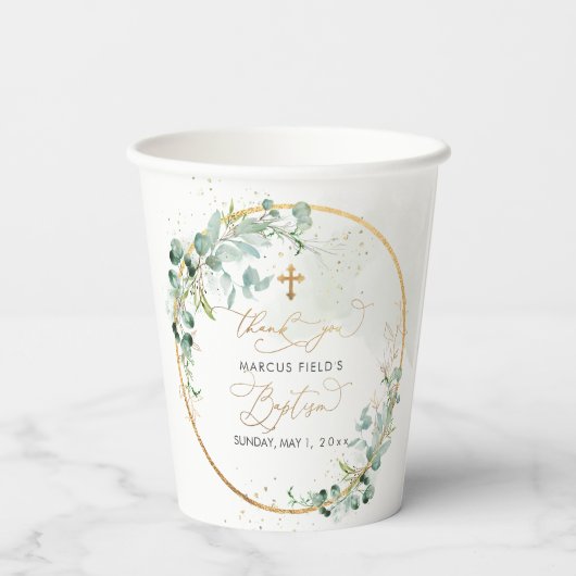 PixDezines H2 Botanisch Eucalyptus Wreatbaptisme Papieren Bekers (Achterkant)