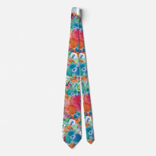 PixDezines H2 Botanische Magenta Koraal Sinaasappe Stropdas (Voorkant)