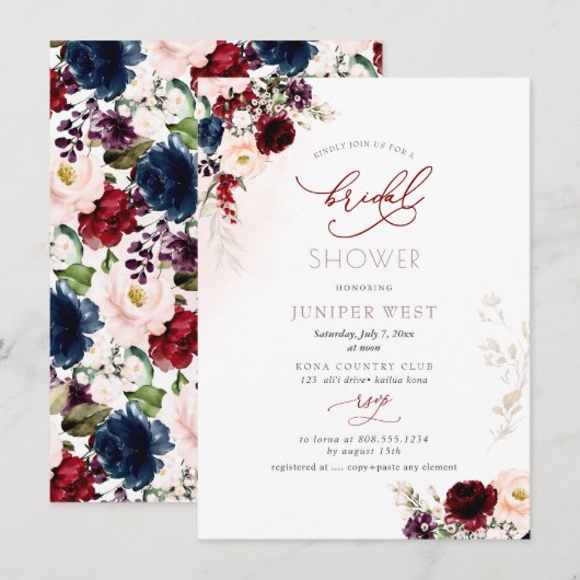 PixDezines H2 Burgundy Blush Floral Vrijgezellenfe Save The Date (Voorkant / Achterkant)