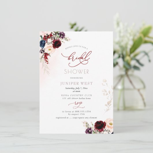PixDezines H2 Burgundy Blush Floral Vrijgezellenfe Save The Date (Staand voorkant)