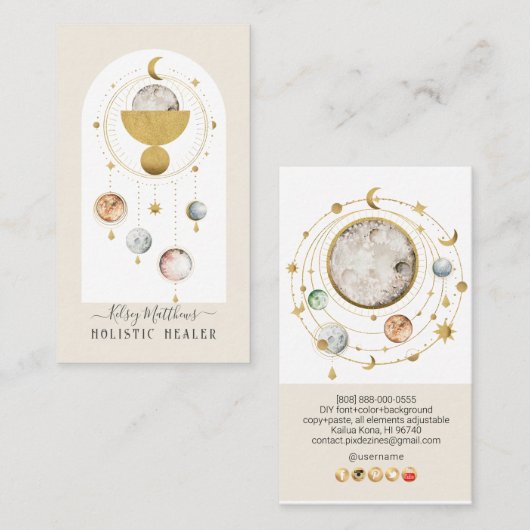 PixDezines H2 Celestial Works Faux Gold Visitekaartje (Voorkant / Achterkant)