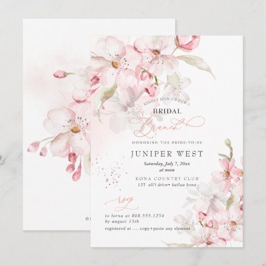 PixDezines H2 Cherry Blossom Brunch Save The Date (Voorkant / Achterkant)